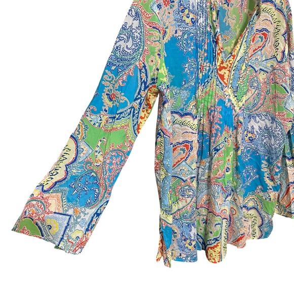 LAUREN RALPH LAUREN Women's XL Paisley Pleated V Neck Long Sleeve Tunic Blouse - Picture 2 of 9